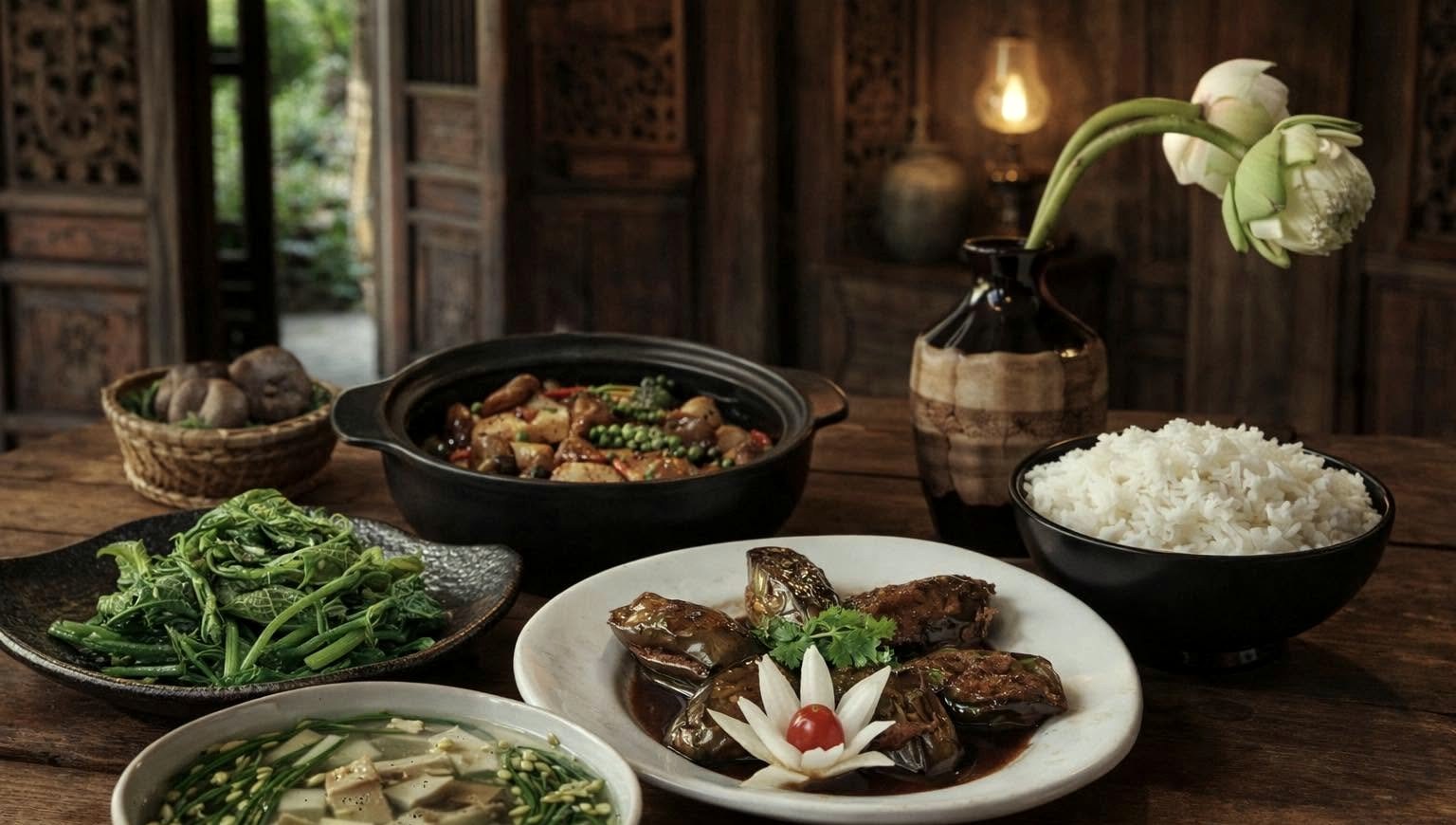 Mâm cơm chay gia đình đủ món