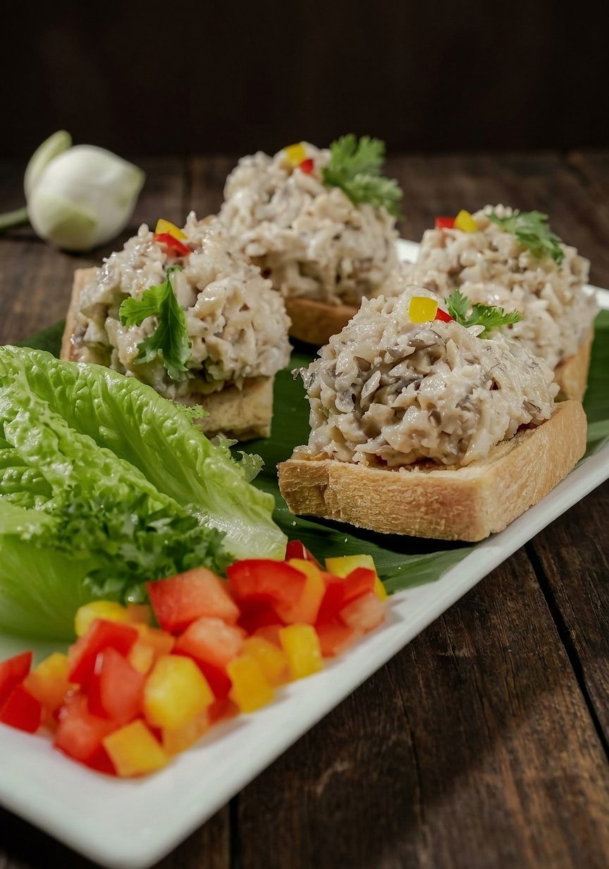 Bánh mì nướng phủ nhân chay, xà lách và ớt chuông