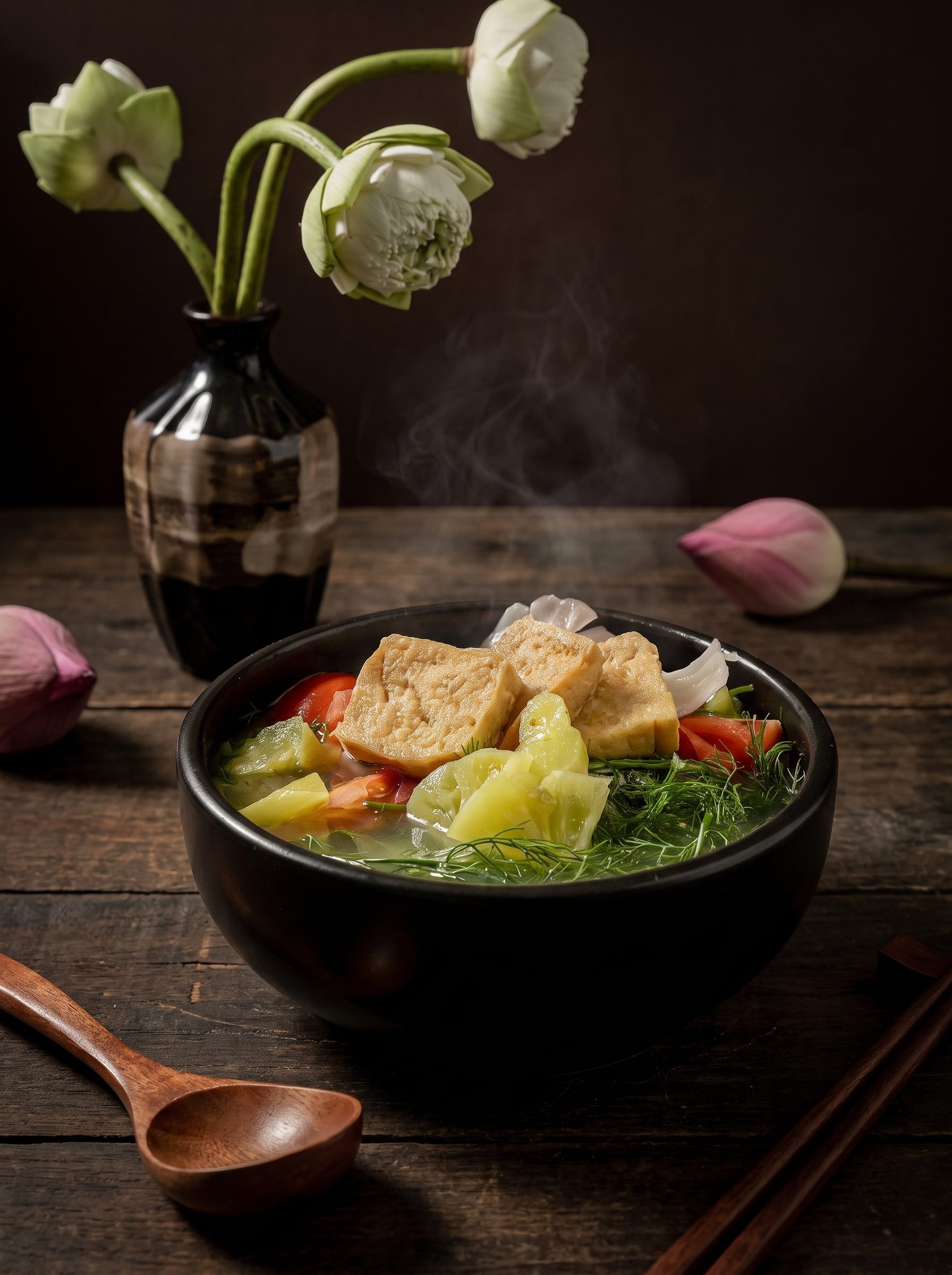 Tô canh chua đậu hũ với thơm và cà chua